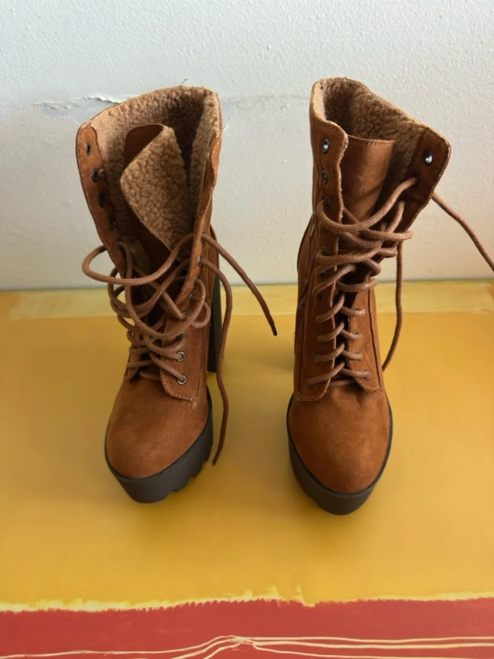 BAMBOO Faux Fur Platform Boots Size 7.5 But Fits 6.5